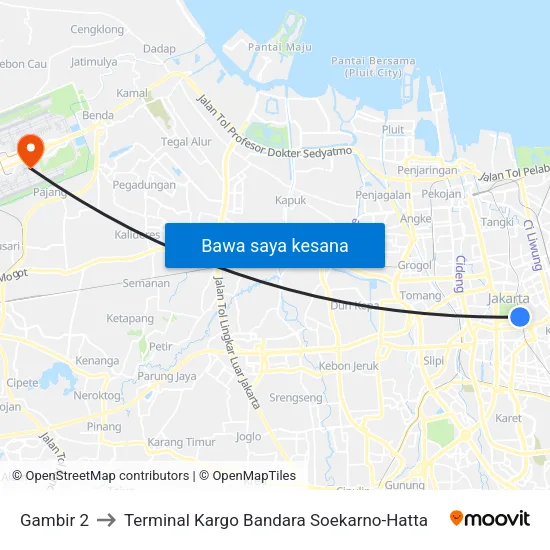 Gambir 2 to Terminal Kargo Bandara Soekarno-Hatta map