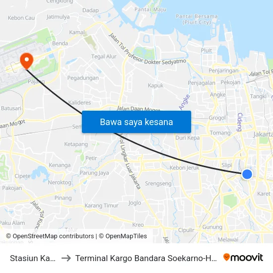 Stasiun Karet to Terminal Kargo Bandara Soekarno-Hatta map