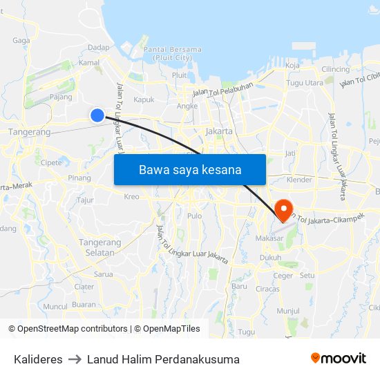 Kalideres to Lanud Halim Perdanakusuma map