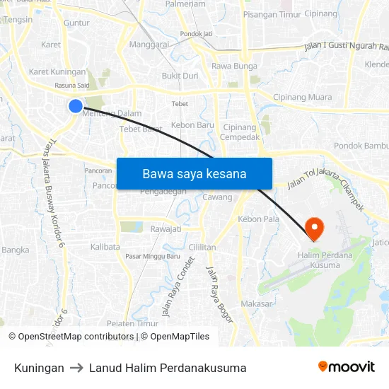 Kuningan to Lanud Halim Perdanakusuma map