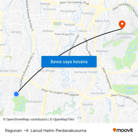 Ragunan to Lanud Halim Perdanakusuma map