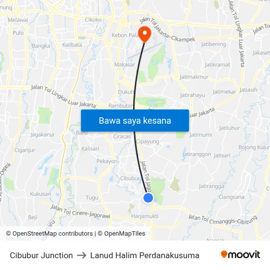 Cibubur Junction to Lanud Halim Perdanakusuma map