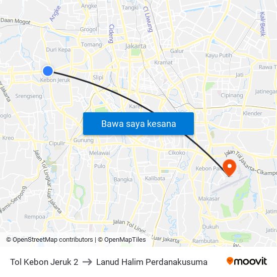 Tol Kebon Jeruk 2 to Lanud Halim Perdanakusuma map