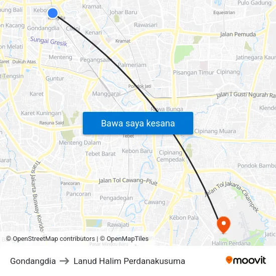 Gondangdia to Lanud Halim Perdanakusuma map