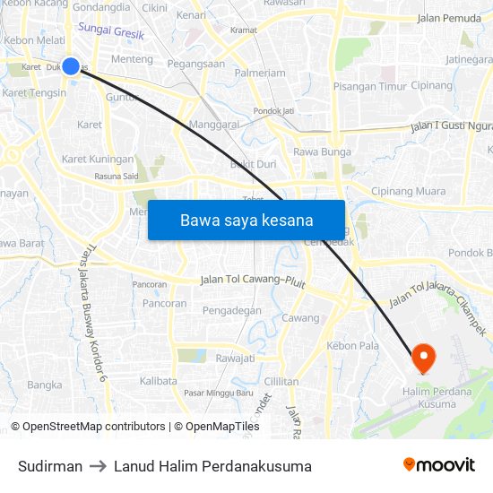 Sudirman to Lanud Halim Perdanakusuma map