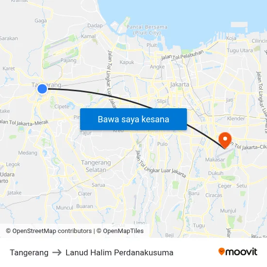 Tangerang to Lanud Halim Perdanakusuma map