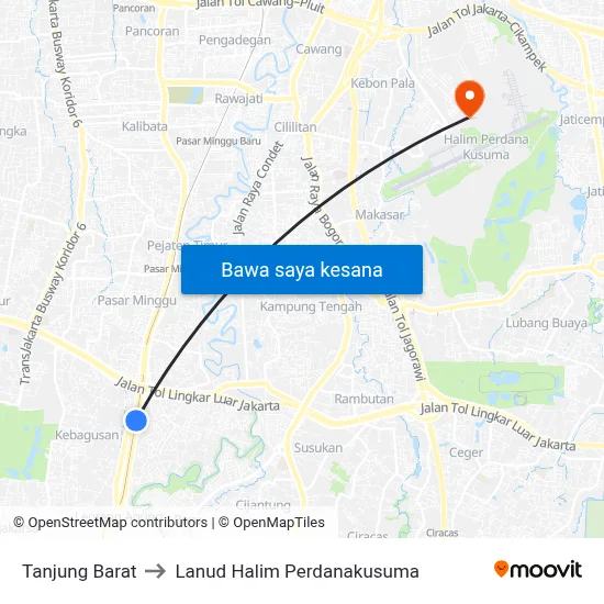 Tanjung Barat to Lanud Halim Perdanakusuma map
