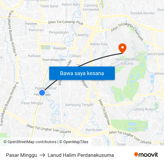 Pasar Minggu to Lanud Halim Perdanakusuma map