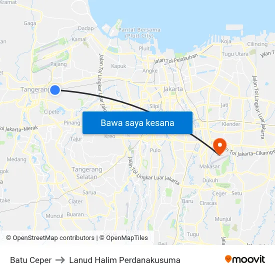Batu Ceper to Lanud Halim Perdanakusuma map