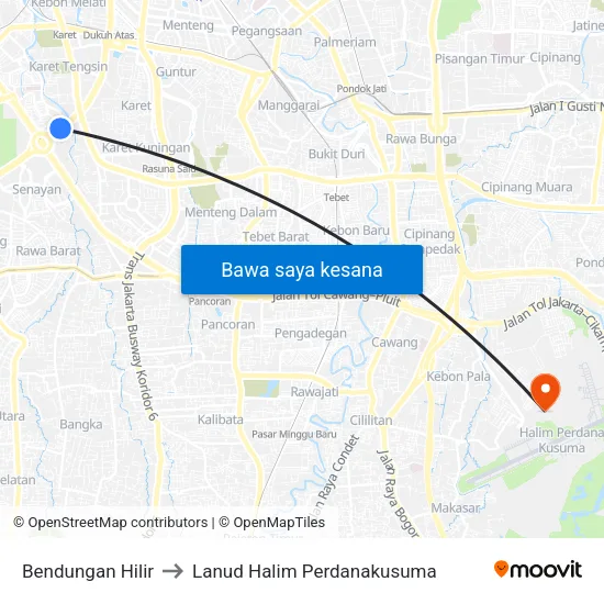 Bendungan Hilir to Lanud Halim Perdanakusuma map