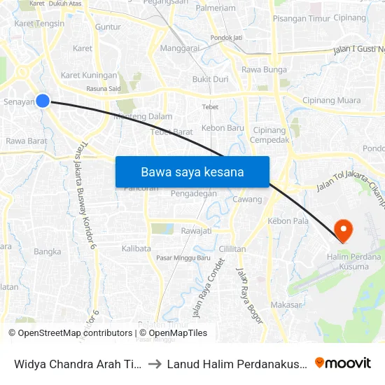 Widya Chandra Arah Timur to Lanud Halim Perdanakusuma map