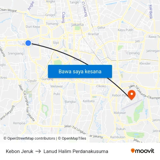 Kebon Jeruk to Lanud Halim Perdanakusuma map
