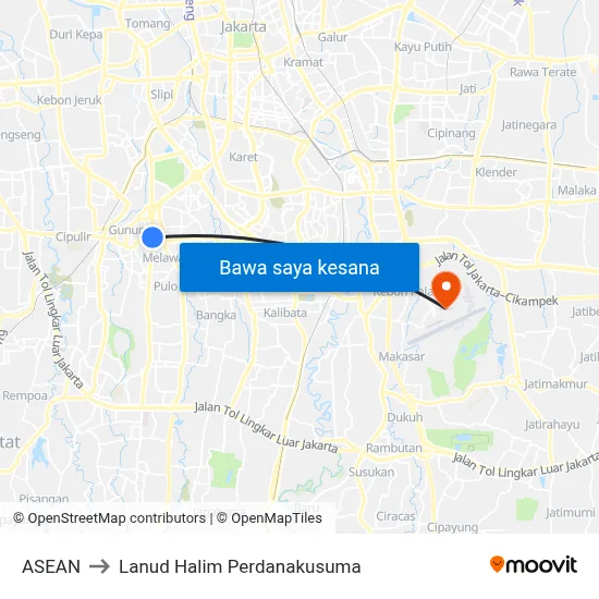 ASEAN to Lanud Halim Perdanakusuma map
