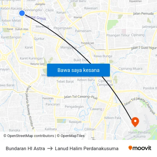 Bundaran HI Astra to Lanud Halim Perdanakusuma map