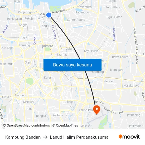 Kampung Bandan to Lanud Halim Perdanakusuma map