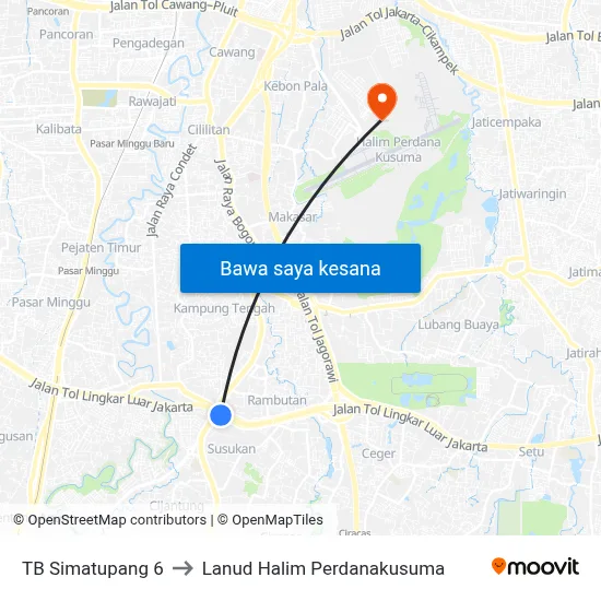 TB Simatupang 6 to Lanud Halim Perdanakusuma map