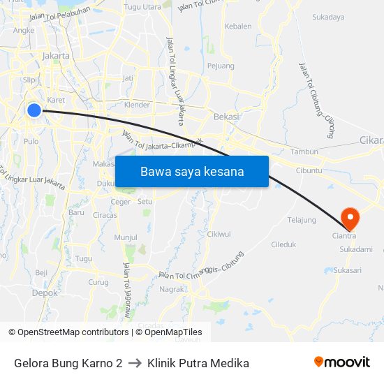 Gelora Bung Karno 2 to Klinik Putra Medika map