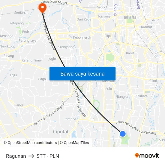 Ragunan to STT - PLN map