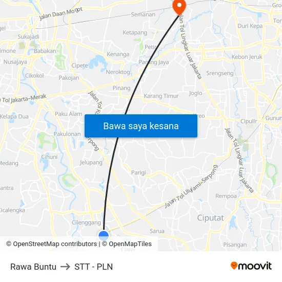 Rawa Buntu to STT - PLN map