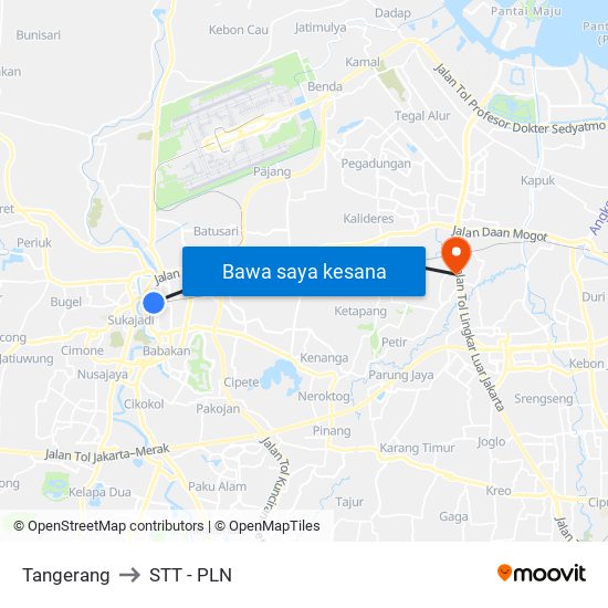 Tangerang to STT - PLN map