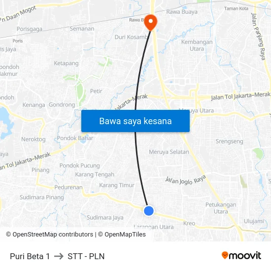 Puri Beta 1 to STT - PLN map