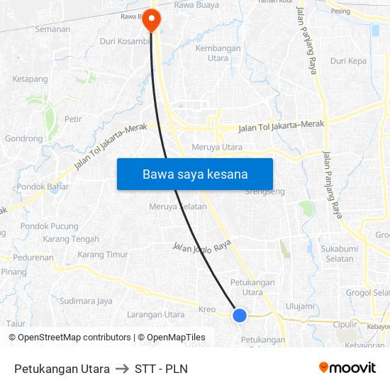 Petukangan Utara to STT - PLN map