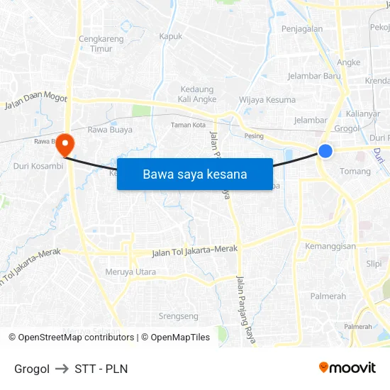 Grogol to STT - PLN map