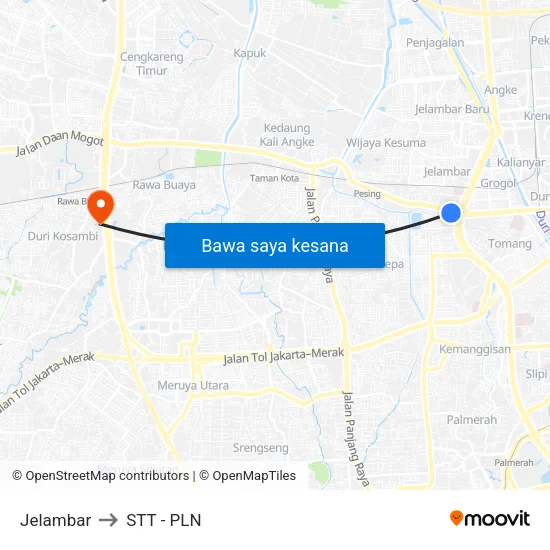 Jelambar to STT - PLN map