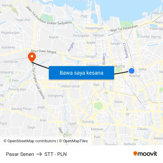 Pasar Senen to STT - PLN map