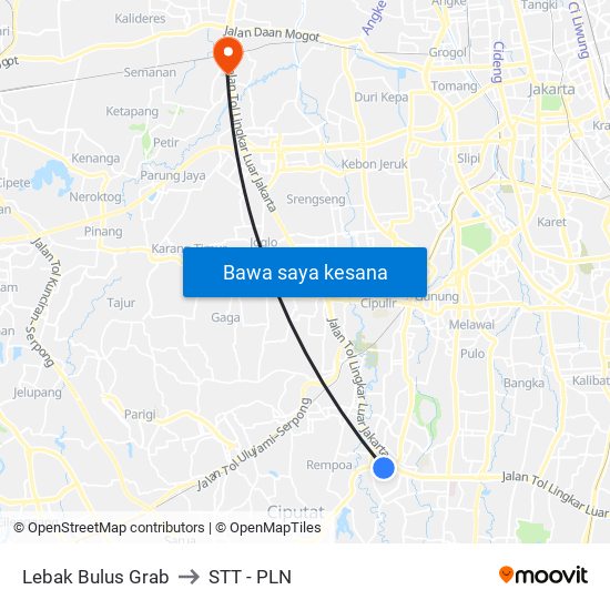 Lebak Bulus Grab to STT - PLN map