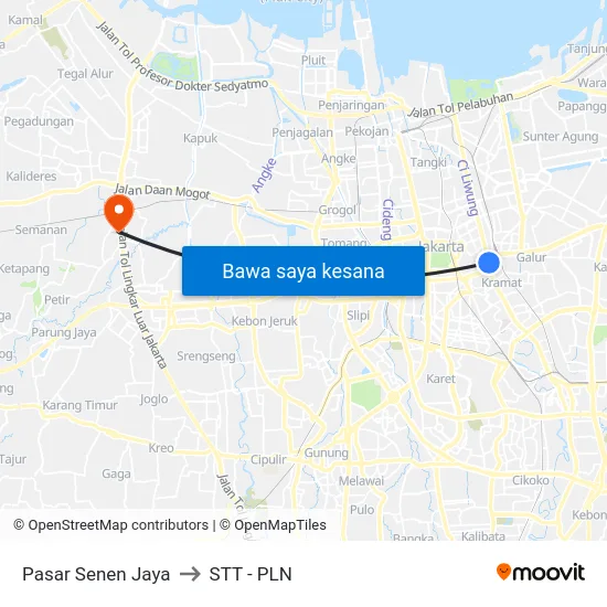 Pasar Senen Jaya to STT - PLN map