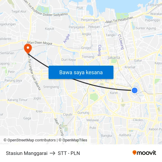 Stasiun Manggarai to STT - PLN map