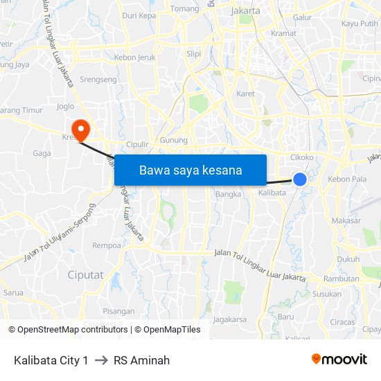 Kalibata City 1 to RS Aminah map