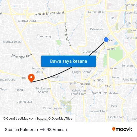 Stasiun Palmerah to RS Aminah map