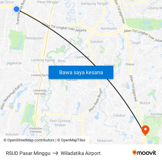 RSUD Pasar Minggu to Wiladatika Airport map