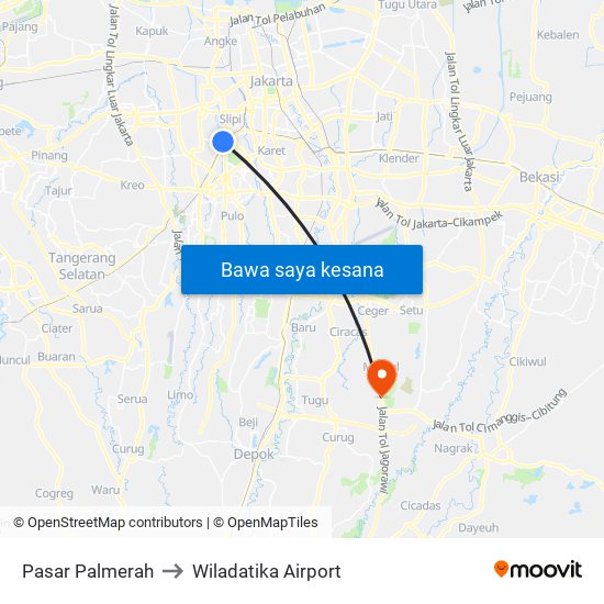 Pasar Palmerah to Wiladatika Airport map