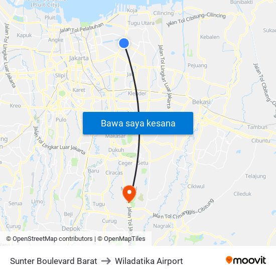 Sunter Boulevard Barat to Wiladatika Airport map