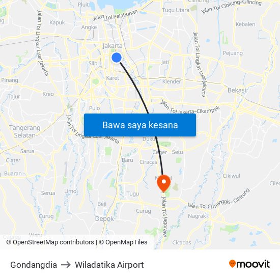 Gondangdia to Wiladatika Airport map