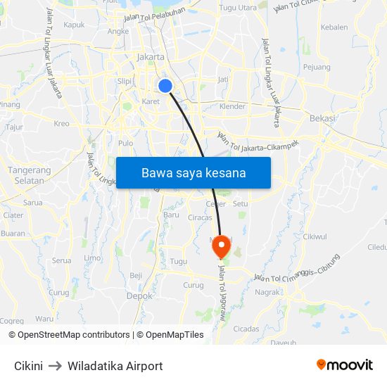 Cikini to Wiladatika Airport map