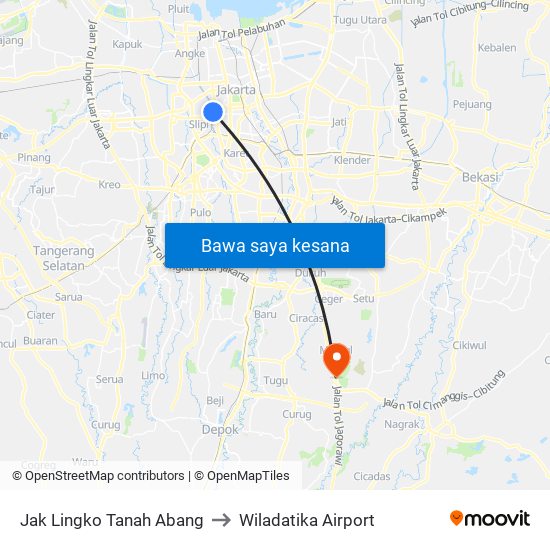 Jak Lingko Tanah Abang to Wiladatika Airport map