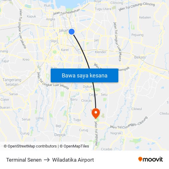 Terminal Senen to Wiladatika Airport map