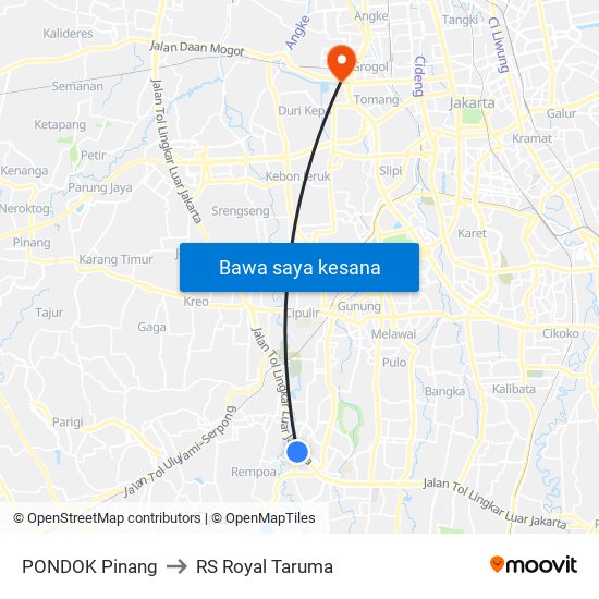 PONDOK Pinang to RS Royal Taruma map