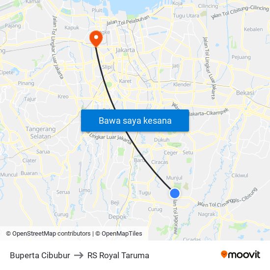 Buperta Cibubur to RS Royal Taruma map