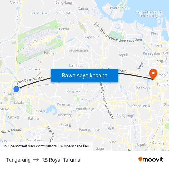 Tangerang to RS Royal Taruma map