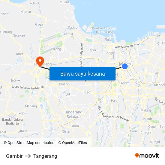 Gambir to Tangerang map