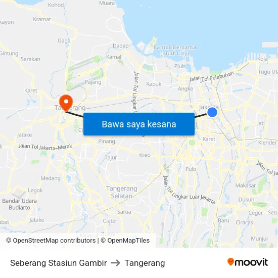 Seberang Stasiun Gambir to Tangerang map