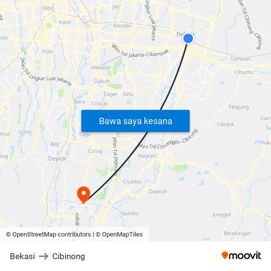 Bekasi to Cibinong map