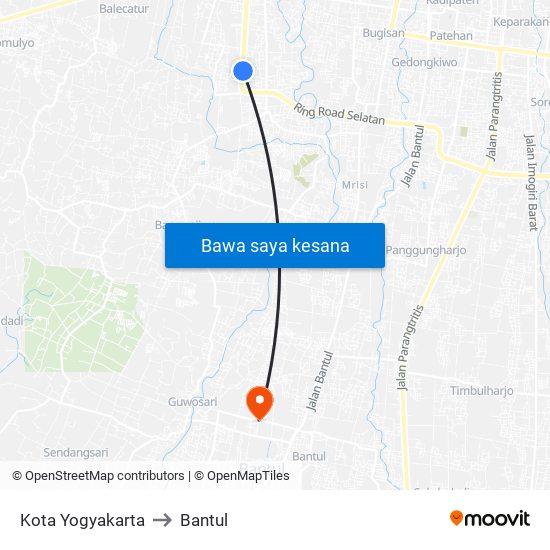 Kota Yogyakarta to Bantul map