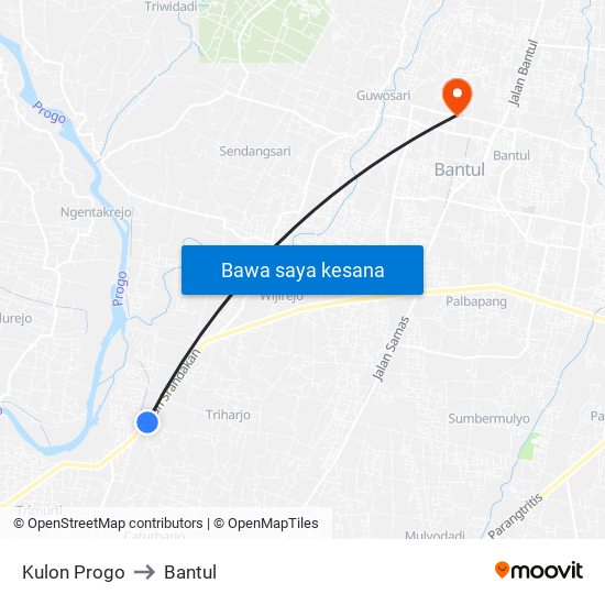 Kulon Progo to Bantul map
