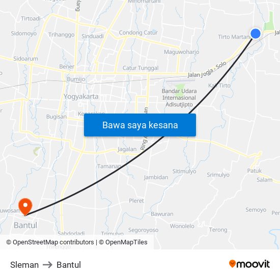 Sleman to Bantul map